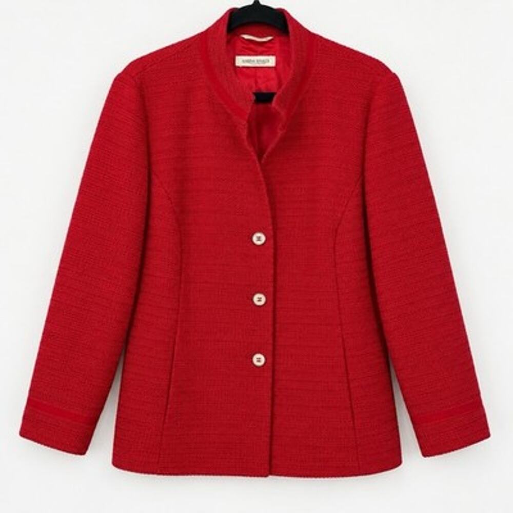 Marina Rinaldi Textured Single-Breasted Jacket size 18 Cotton Blend Red Luxury